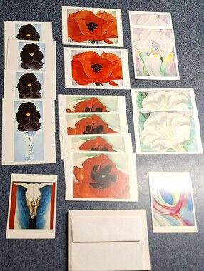 Georgia O'Keeffe Vintage Floral Card Set: Red, White, Blue &Music Pink & Blue II